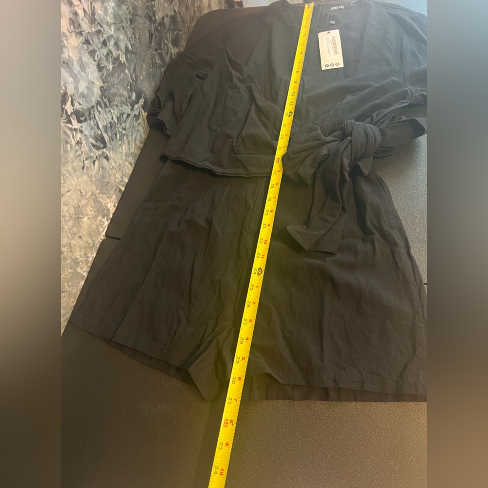 Boohoo Black Linen Twist Tie Playsuit Jumpsuit Romper 8 - Picture 7 of 9